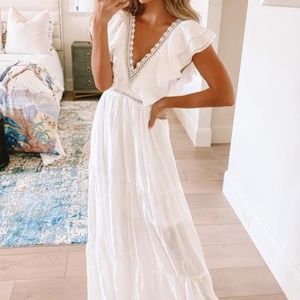 Deep V Neck Ruffle Dress